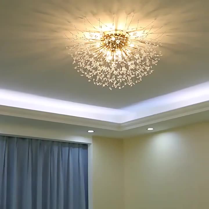 GlareBliss Deckenleuchte | Löwenzahn-Design | Eisen & Kristall | 4-8 Lichter | Modern & Luxuriös für Wohnzimmer