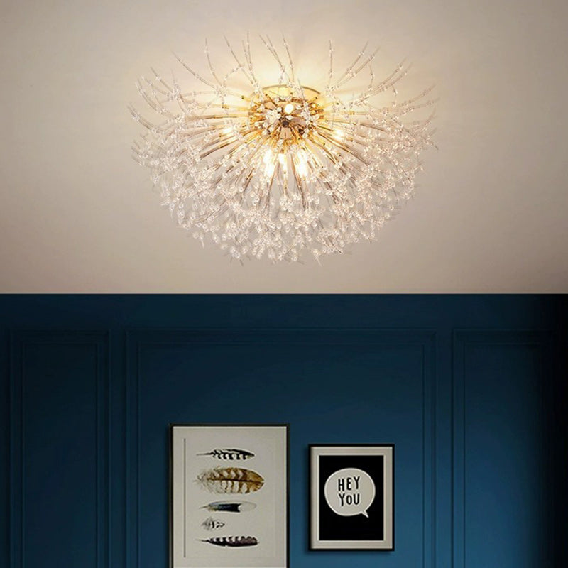 GlareBliss Deckenleuchte | Löwenzahn-Design | Eisen & Kristall | 4-8 Lichter | Modern & Luxuriös für Wohnzimmer