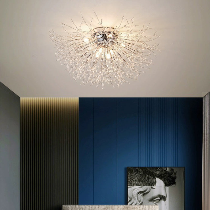 GlareBliss Deckenleuchte | Löwenzahn-Design | Eisen & Kristall | 4-8 Lichter | Modern & Luxuriös für Wohnzimmer