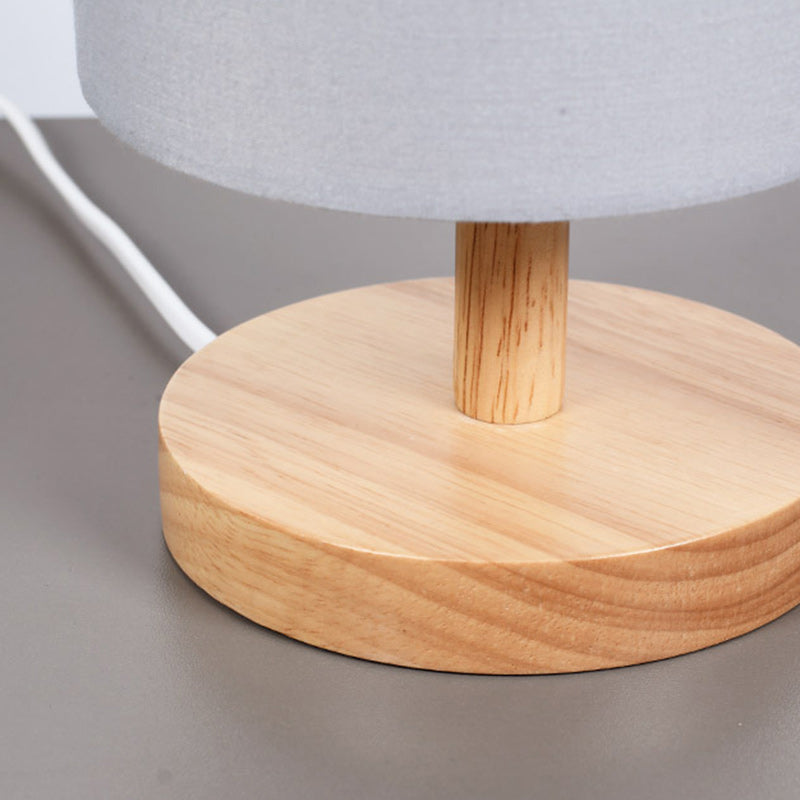 ZenLumi Holz Zylinder LED Tischlampe | Japanisches Design | Stoffschirm | Elegantes Stimmungslicht für Wohnzimmer
