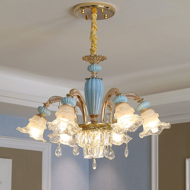 RegaliaBloom Kronleuchter | Europäisches Design | Kristall & Keramik | 6-12 Lichter | Stilvoll für Wohnzimmer