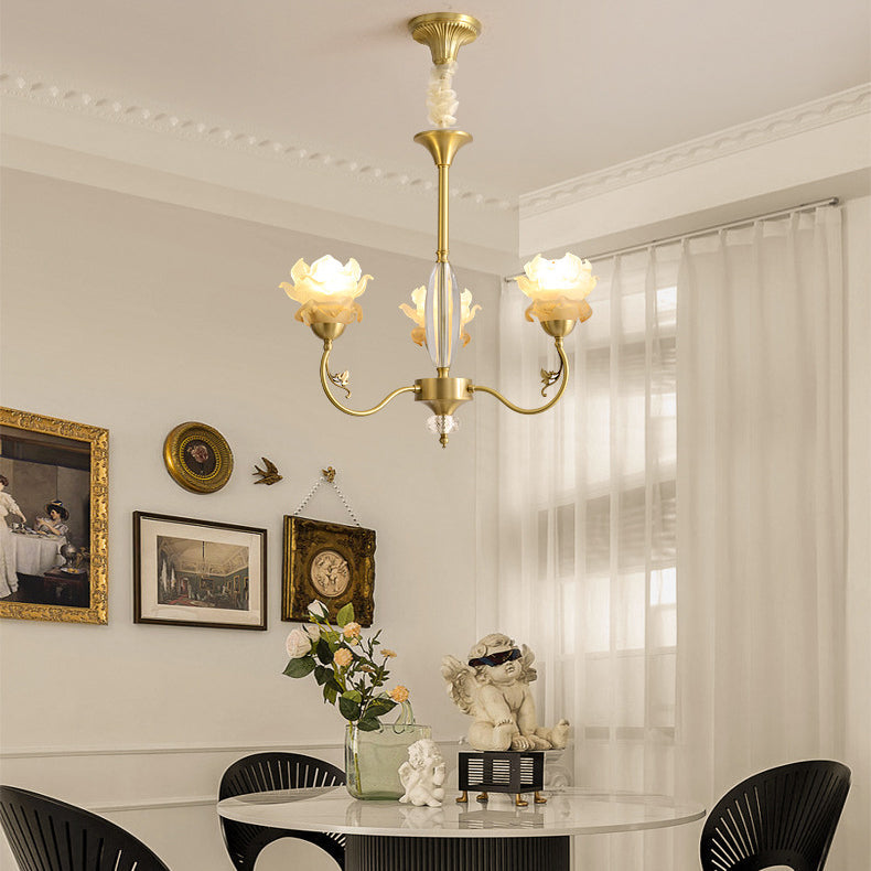 Floralis French Design Kristall-Kronleuchter | Kupferglas Zweig-Lüster | 3/6/8 Licht Optionen | Wohnzimmerbeleuchtung