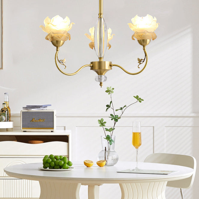 Floralis French Design Kristall-Kronleuchter | Kupferglas Zweig-Lüster | 3/6/8 Licht Optionen | Wohnzimmerbeleuchtung