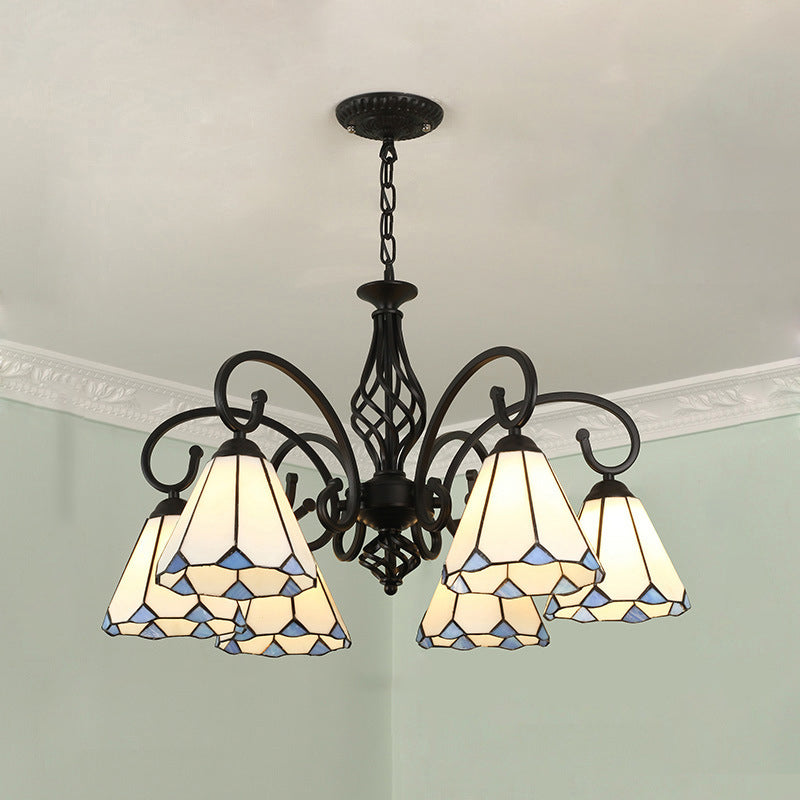 VitraGleam Tiffany Hängelampe | Konischer Buntglas Kronleuchter | 3/5/6/8 Lichter | Wohnzimmer Eleganz