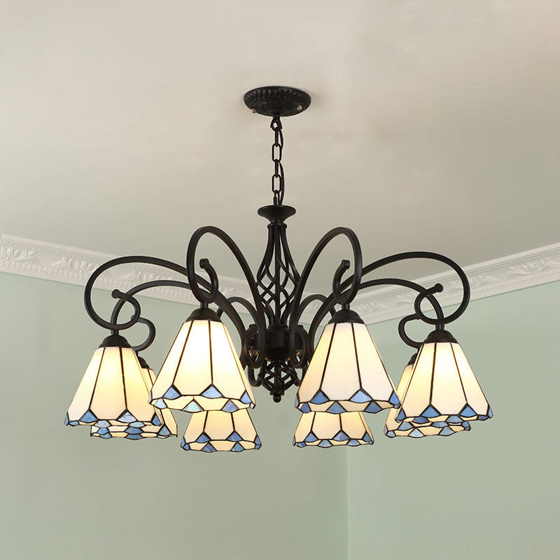 VitraGleam Tiffany Hängelampe | Konischer Buntglas Kronleuchter | 3/5/6/8 Lichter | Wohnzimmer Eleganz