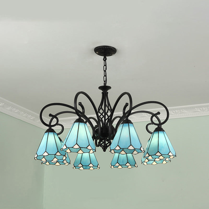 VitraGleam Tiffany Hängelampe | Konischer Buntglas Kronleuchter | 3/5/6/8 Lichter | Wohnzimmer Eleganz