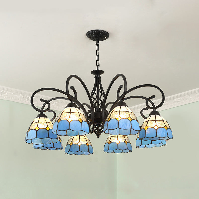 VitraGleam Tiffany Hängelampe | Konischer Buntglas Kronleuchter | 3/5/6/8 Lichter | Wohnzimmer Eleganz