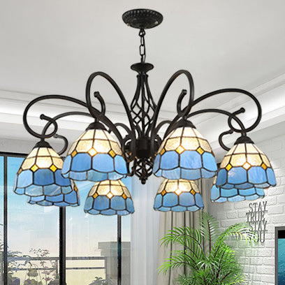 VitraGleam Tiffany Hängelampe | Konischer Buntglas Kronleuchter | 3/5/6/8 Lichter | Wohnzimmer Eleganz