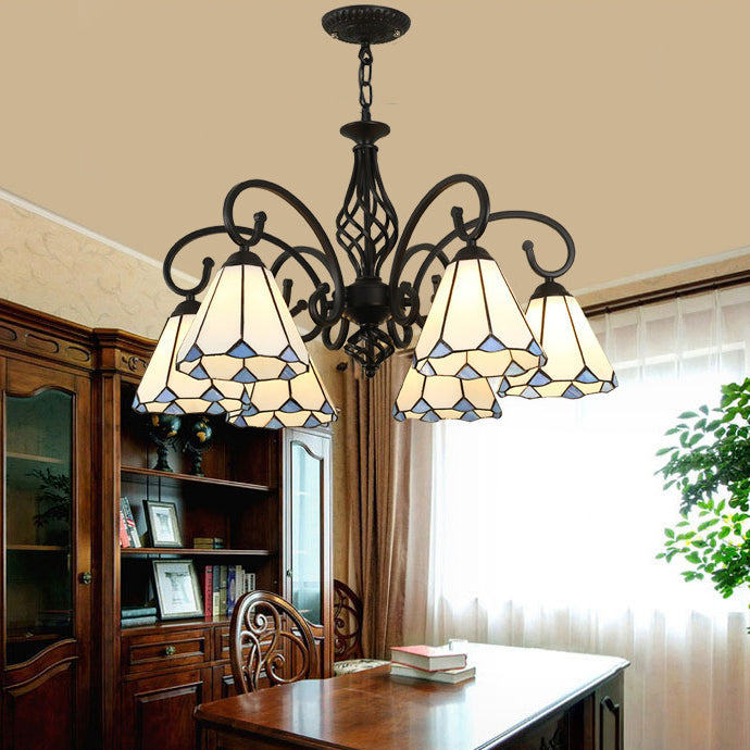 VitraGleam Tiffany Hängelampe | Konischer Buntglas Kronleuchter | 3/5/6/8 Lichter | Wohnzimmer Eleganz