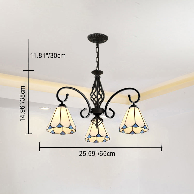 VitraGleam Tiffany Hängelampe | Konischer Buntglas Kronleuchter | 3/5/6/8 Lichter | Wohnzimmer Eleganz