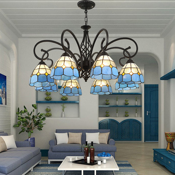 VitraGleam Tiffany Hängelampe | Konischer Buntglas Kronleuchter | 3/5/6/8 Lichter | Wohnzimmer Eleganz