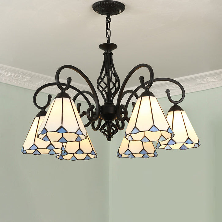 VitraGleam Tiffany Hängelampe | Konischer Buntglas Kronleuchter | 3/5/6/8 Lichter | Wohnzimmer Eleganz