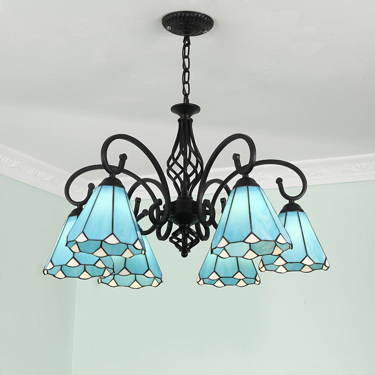 VitraGleam Tiffany Hängelampe | Konischer Buntglas Kronleuchter | 3/5/6/8 Lichter | Wohnzimmer Eleganz