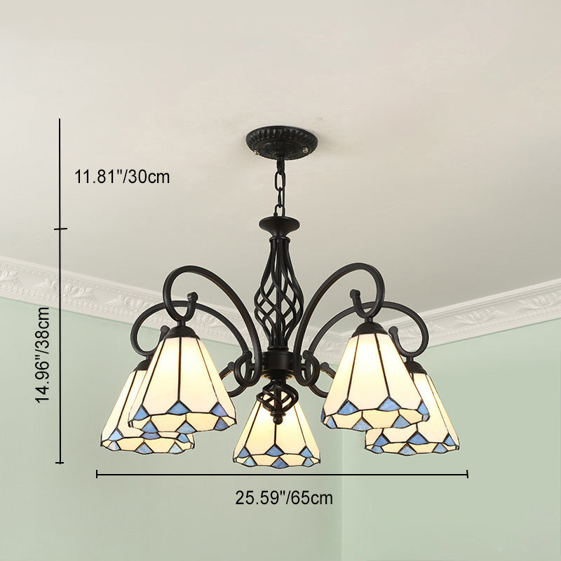 VitraGleam Tiffany Hängelampe | Konischer Buntglas Kronleuchter | 3/5/6/8 Lichter | Wohnzimmer Eleganz