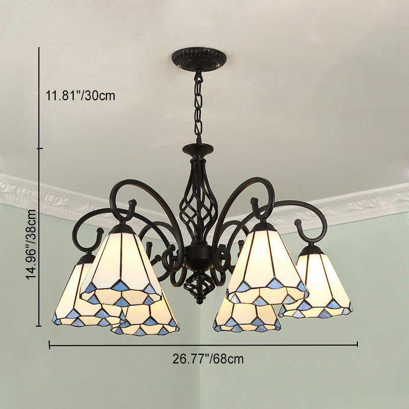 VitraGleam Tiffany Hängelampe | Konischer Buntglas Kronleuchter | 3/5/6/8 Lichter | Wohnzimmer Eleganz