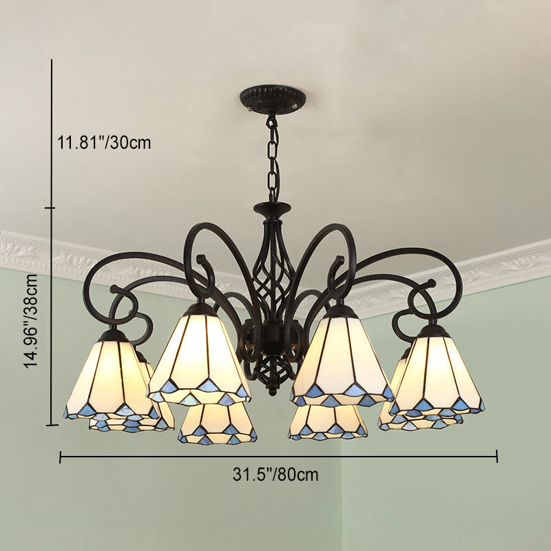 VitraGleam Tiffany Hängelampe | Konischer Buntglas Kronleuchter | 3/5/6/8 Lichter | Wohnzimmer Eleganz