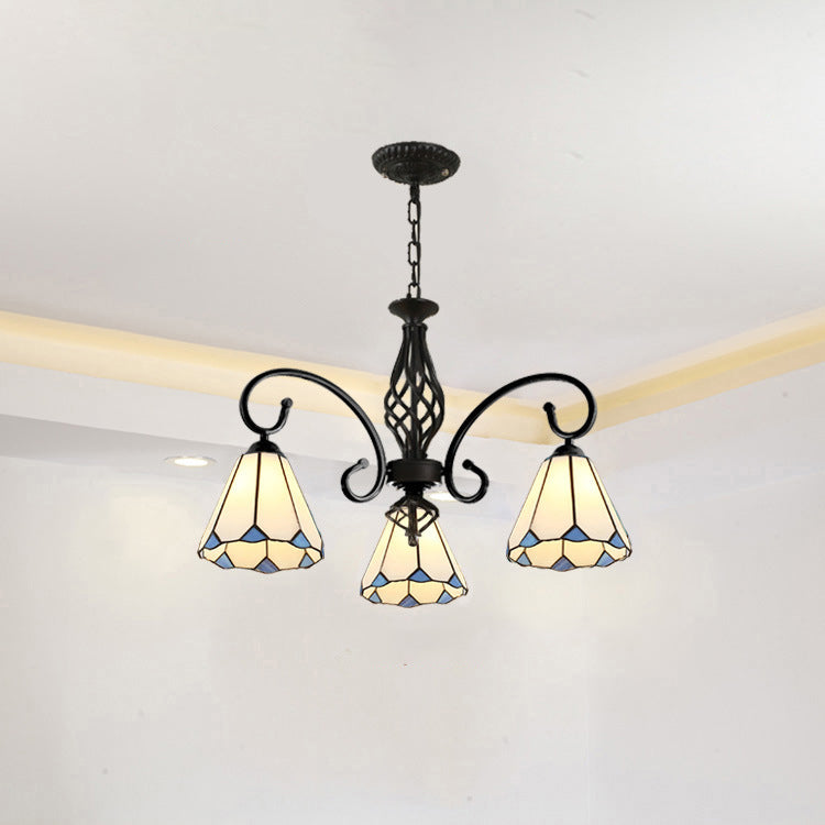 VitraGleam Tiffany Hängelampe | Konischer Buntglas Kronleuchter | 3/5/6/8 Lichter | Wohnzimmer Eleganz