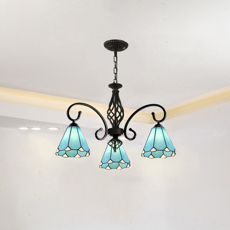 VitraGleam Tiffany Hängelampe | Konischer Buntglas Kronleuchter | 3/5/6/8 Lichter | Wohnzimmer Eleganz