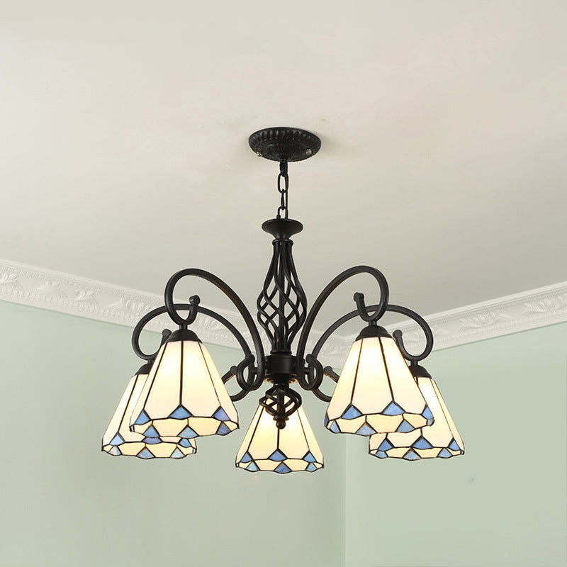 VitraGleam Tiffany Hängelampe | Konischer Buntglas Kronleuchter | 3/5/6/8 Lichter | Wohnzimmer Eleganz