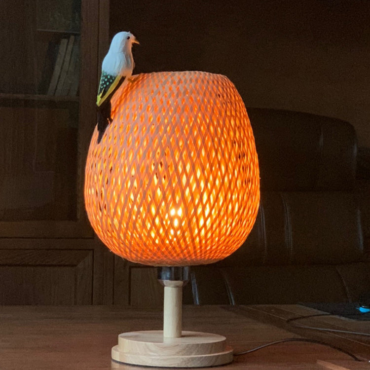 Bamboro Japanisches Design Tischlampe | Handgefertigte Bambus-Weberei | Holz & Metall | Schlafzimmerbeleuchtung