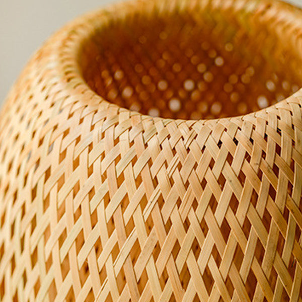 Bamboro Japanisches Design Tischlampe | Handgefertigte Bambus-Weberei | Holz & Metall | Schlafzimmerbeleuchtung