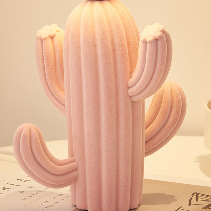 GlowCactus Kreative LED Tischlampe | Harz & Plüsch Design | Stimmungslicht für Schlafzimmer & Deko