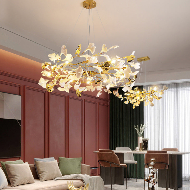 FleurÉtoile Kronleuchter | Französisches Ginkgo-Design | Runde & Lineare Optionen | 6-12 Lichter | Luxuriös für Schlafzimmer