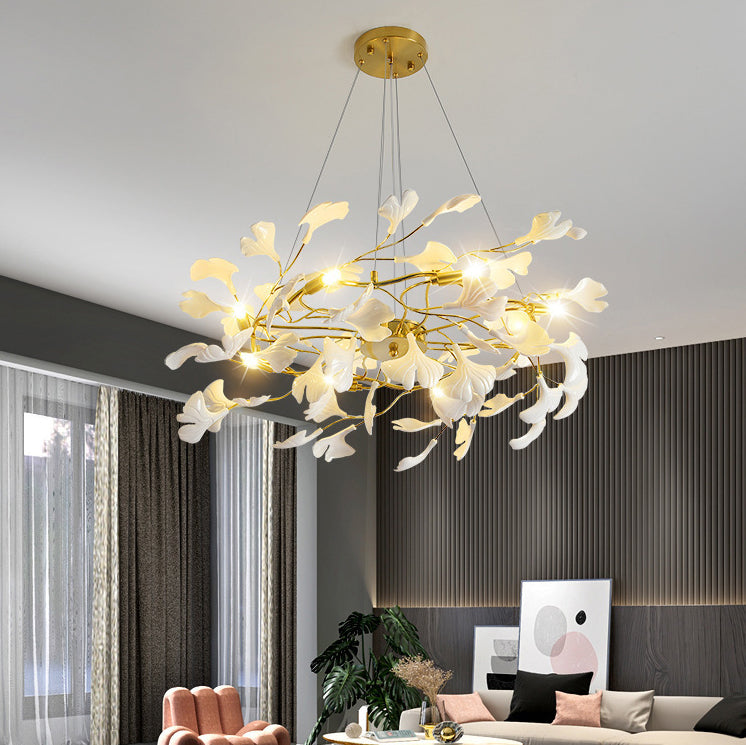 FleurÉtoile Kronleuchter | Französisches Ginkgo-Design | Runde & Lineare Optionen | 6-12 Lichter | Luxuriös für Schlafzimmer