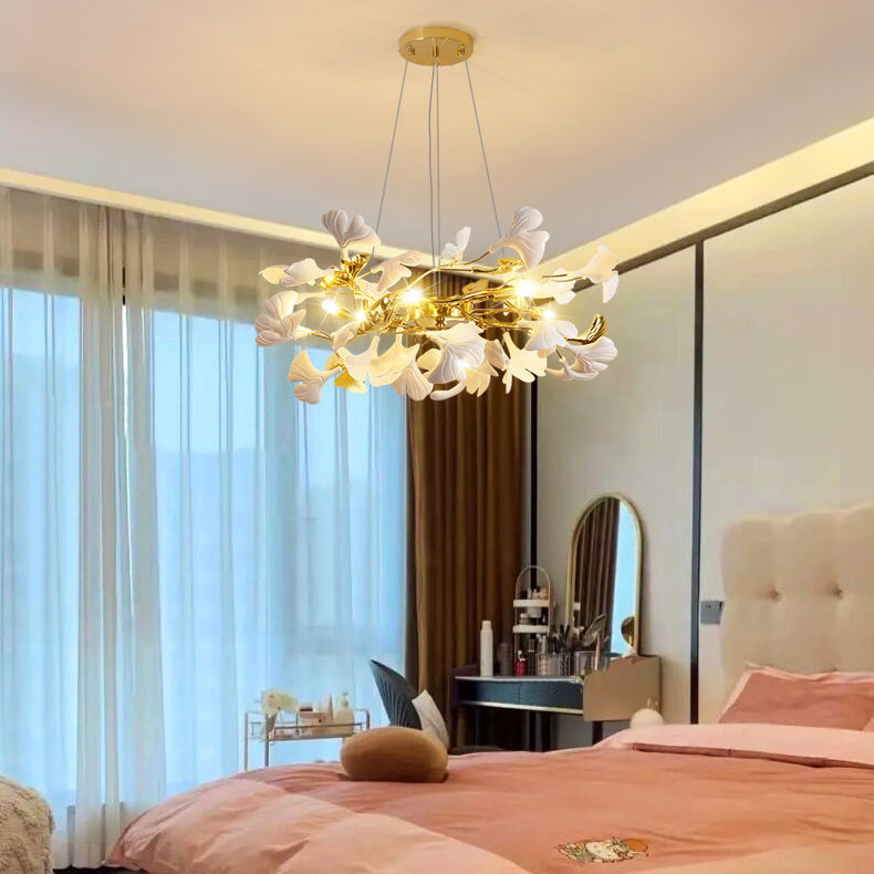 FleurÉtoile Kronleuchter | Französisches Ginkgo-Design | Runde & Lineare Optionen | 6-12 Lichter | Luxuriös für Schlafzimmer