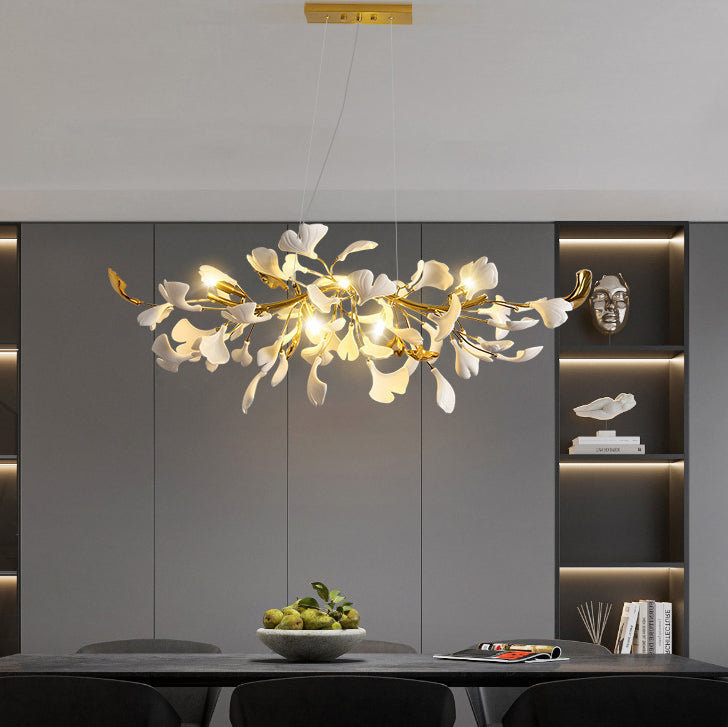 FleurÉtoile Kronleuchter | Französisches Ginkgo-Design | Runde & Lineare Optionen | 6-12 Lichter | Luxuriös für Schlafzimmer