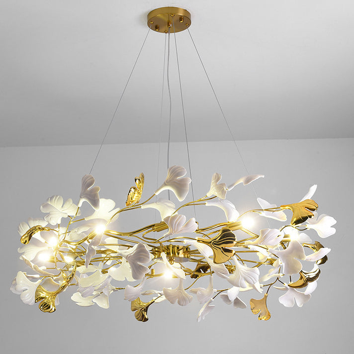 FleurÉtoile Kronleuchter | Französisches Ginkgo-Design | Runde & Lineare Optionen | 6-12 Lichter | Luxuriös für Schlafzimmer