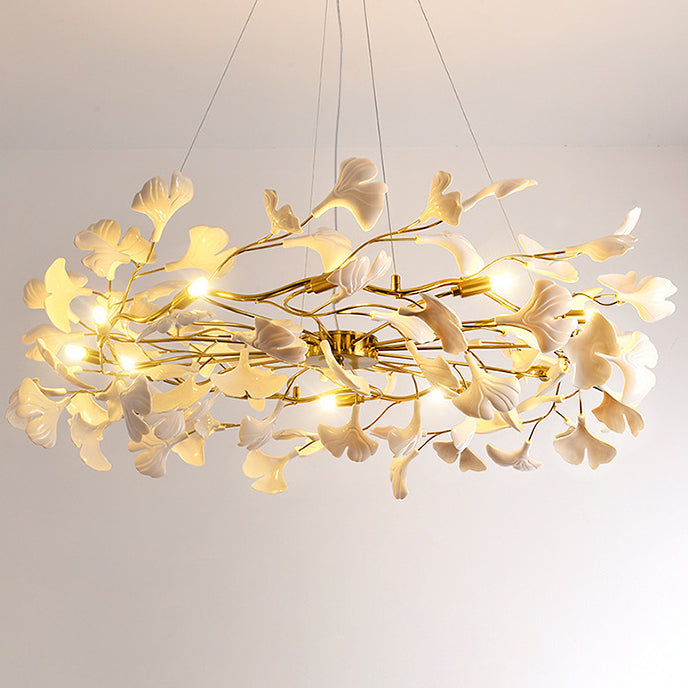 FleurÉtoile Kronleuchter | Französisches Ginkgo-Design | Runde & Lineare Optionen | 6-12 Lichter | Luxuriös für Schlafzimmer