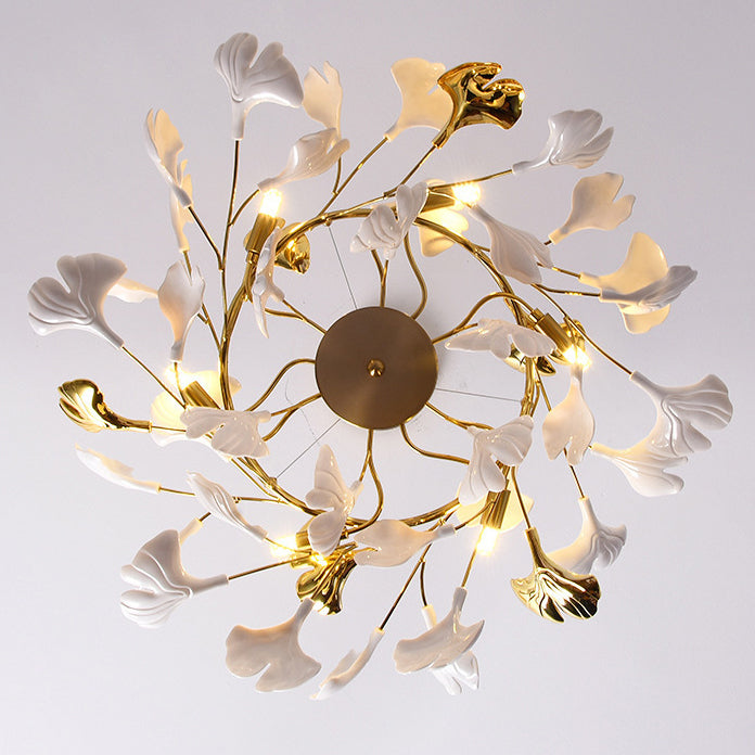 FleurÉtoile Kronleuchter | Französisches Ginkgo-Design | Runde & Lineare Optionen | 6-12 Lichter | Luxuriös für Schlafzimmer