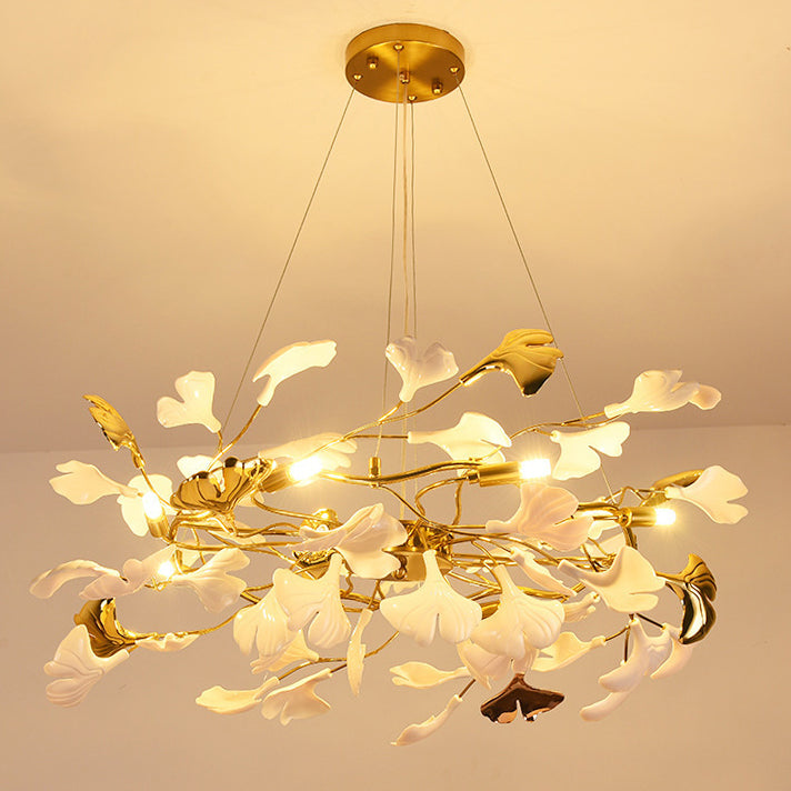 FleurÉtoile Kronleuchter | Französisches Ginkgo-Design | Runde & Lineare Optionen | 6-12 Lichter | Luxuriös für Schlafzimmer