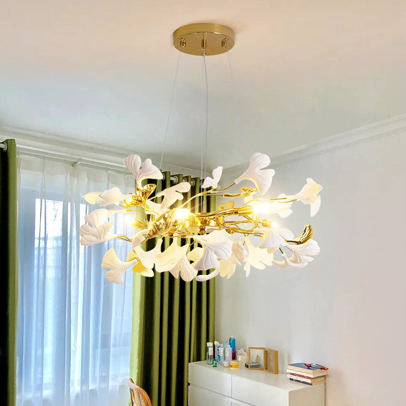 FleurÉtoile Kronleuchter | Französisches Ginkgo-Design | Runde & Lineare Optionen | 6-12 Lichter | Luxuriös für Schlafzimmer