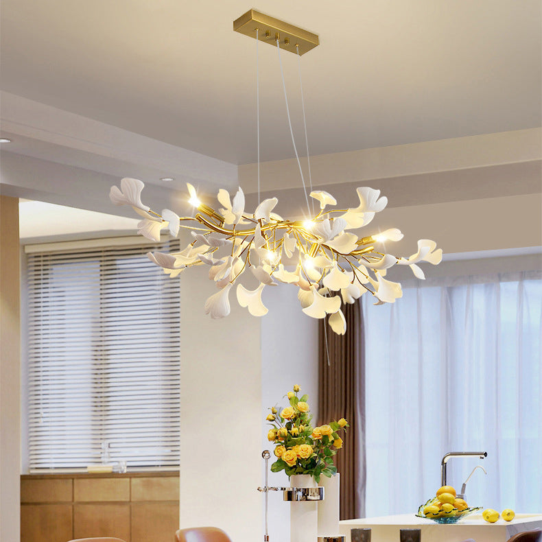 FleurÉtoile Kronleuchter | Französisches Ginkgo-Design | Runde & Lineare Optionen | 6-12 Lichter | Luxuriös für Schlafzimmer