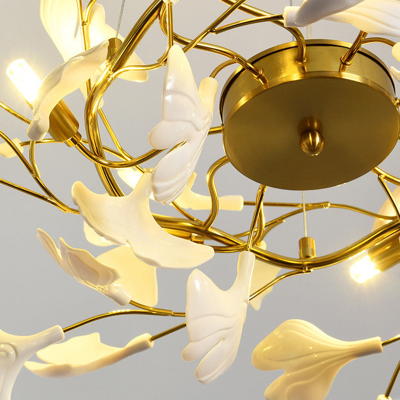 FleurÉtoile Kronleuchter | Französisches Ginkgo-Design | Runde & Lineare Optionen | 6-12 Lichter | Luxuriös für Schlafzimmer