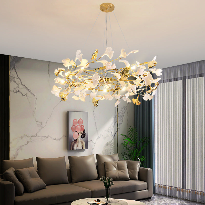 FleurÉtoile Kronleuchter | Französisches Ginkgo-Design | Runde & Lineare Optionen | 6-12 Lichter | Luxuriös für Schlafzimmer