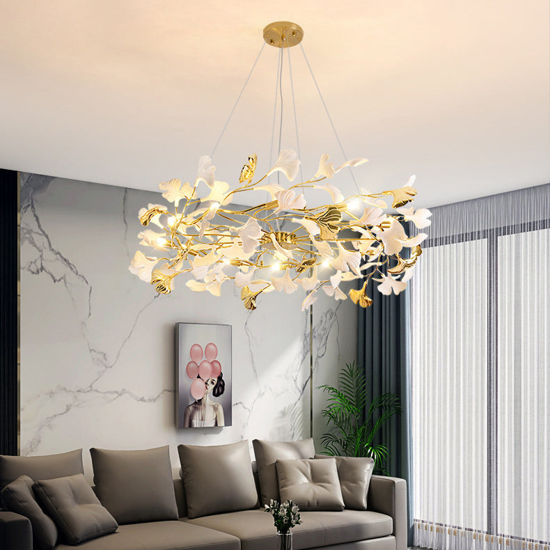 FleurÉtoile Kronleuchter | Französisches Ginkgo-Design | Runde & Lineare Optionen | 6-12 Lichter | Luxuriös für Schlafzimmer