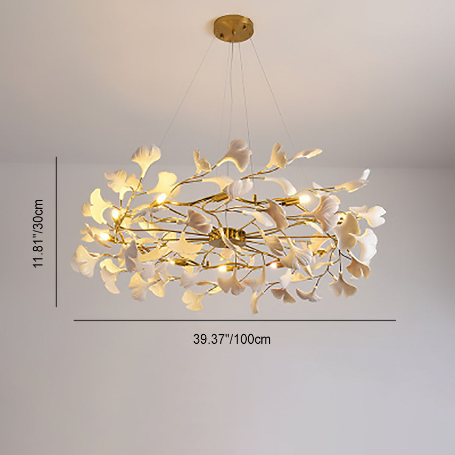 FleurÉtoile Kronleuchter | Französisches Ginkgo-Design | Runde & Lineare Optionen | 6-12 Lichter | Luxuriös für Schlafzimmer