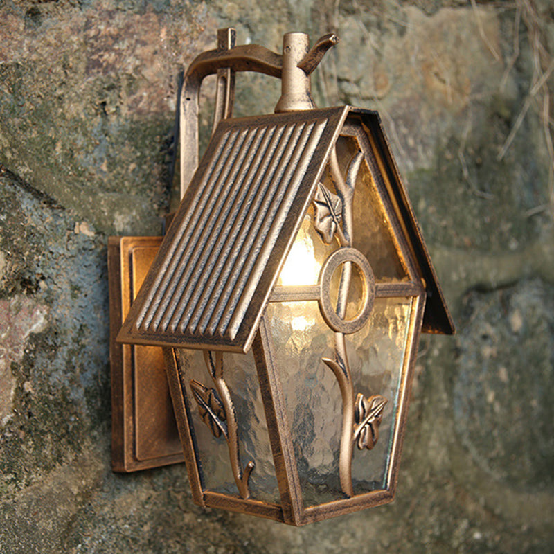 VintageHaus Außenwandleuchte | Hausförmiges Design | Glas & Aluminium | 1 Licht | Perfekt für Terrassen