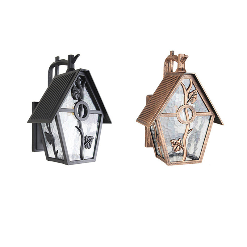 VintageHaus Außenwandleuchte | Hausförmiges Design | Glas & Aluminium | 1 Licht | Perfekt für Terrassen