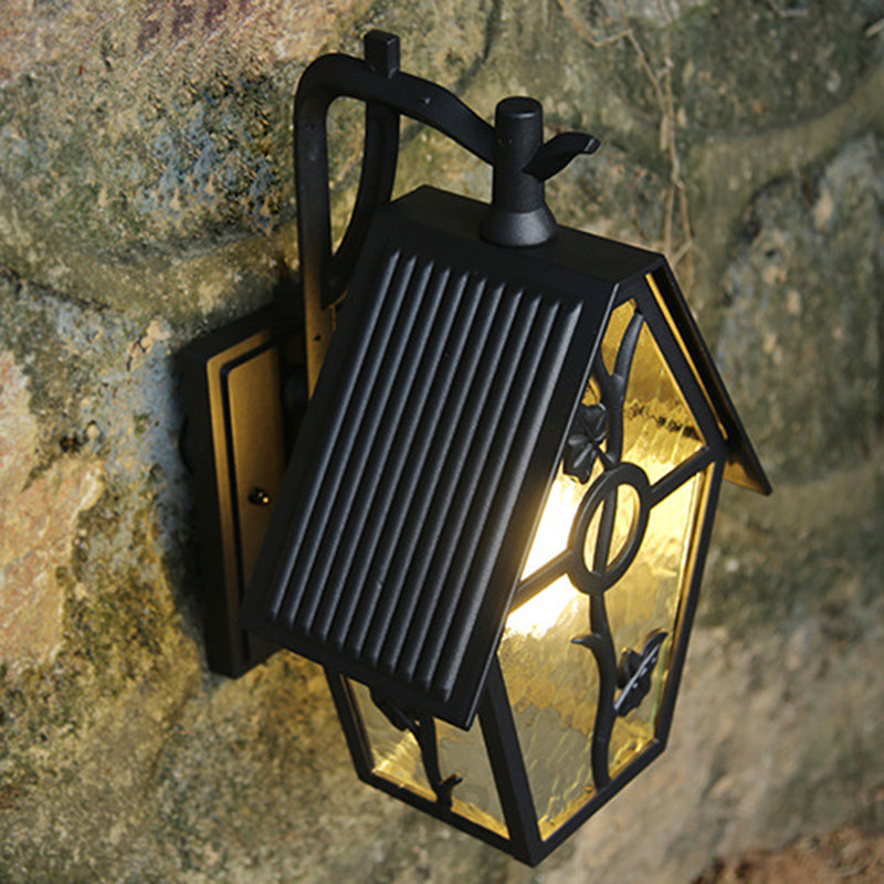 VintageHaus Außenwandleuchte | Hausförmiges Design | Glas & Aluminium | 1 Licht | Perfekt für Terrassen