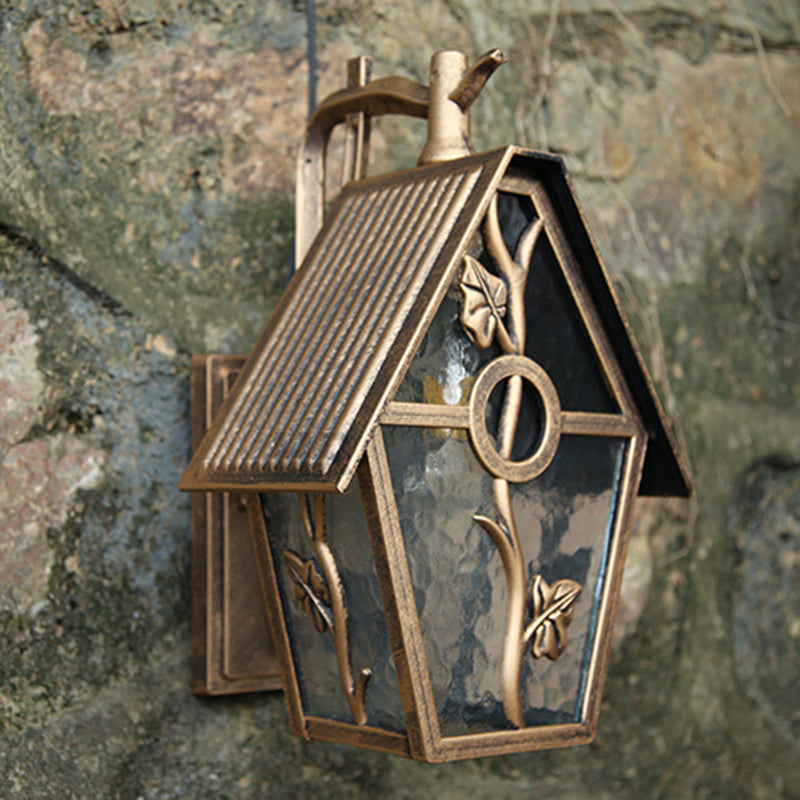 VintageHaus Außenwandleuchte | Hausförmiges Design | Glas & Aluminium | 1 Licht | Perfekt für Terrassen