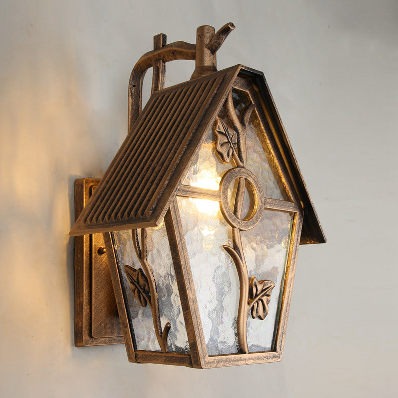 VintageHaus Außenwandleuchte | Hausförmiges Design | Glas & Aluminium | 1 Licht | Perfekt für Terrassen