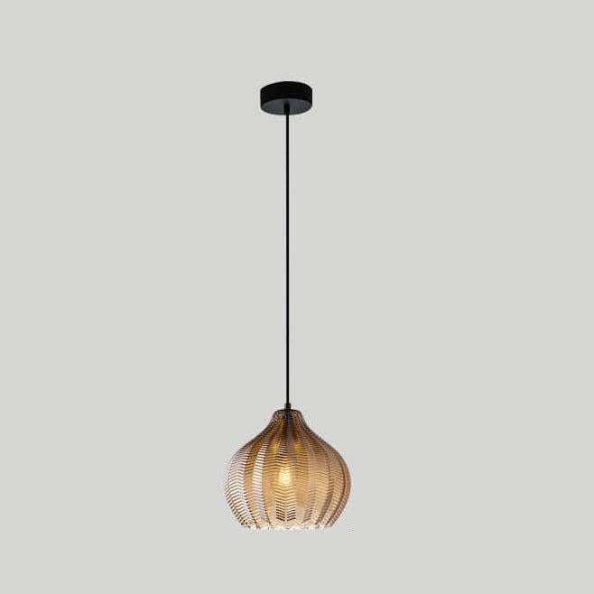 LuxeWave Nordic Glas-Pendelleuchte | Wellenstruktur | 1-Licht Barrel Design | Rauchgrau & Cognac Optionen