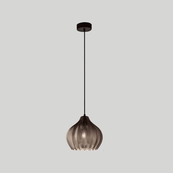 LuxeWave Nordic Glas-Pendelleuchte | Wellenstruktur | 1-Licht Barrel Design | Rauchgrau & Cognac Optionen