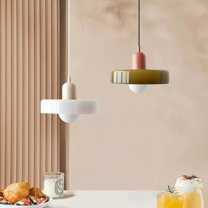 BauArt Pendelleuchte aus farbigem Glas | Elegante Hängeleuchte im Bauhaus-Stil | Designlampe für Wohnzimmer & Esszimmer