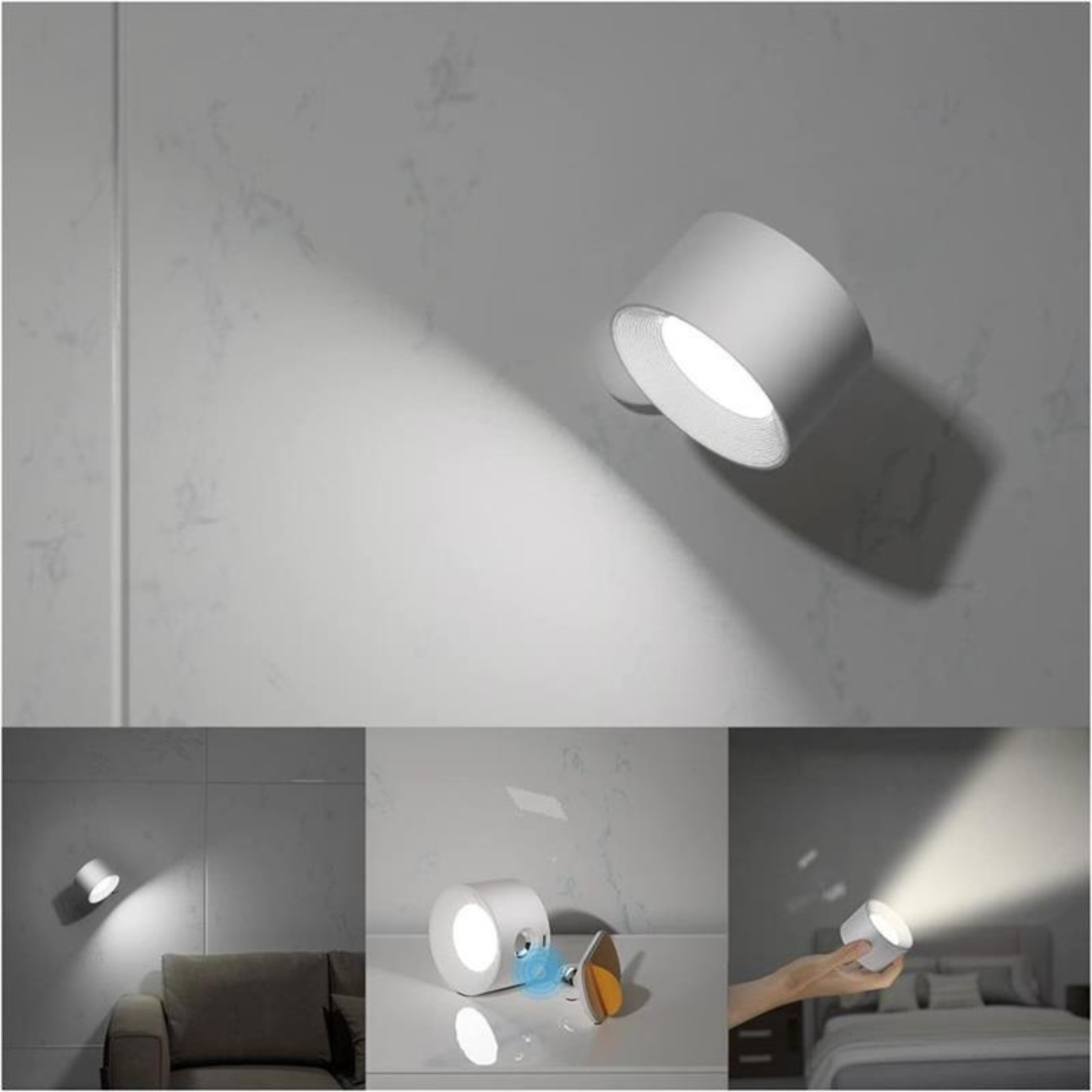 GlowBeam Kabellose LED-Wandlampe | 360° Drehbar | Wiederaufladbar | Flexibles Design für Wohnzimmer & Schlafzimmer