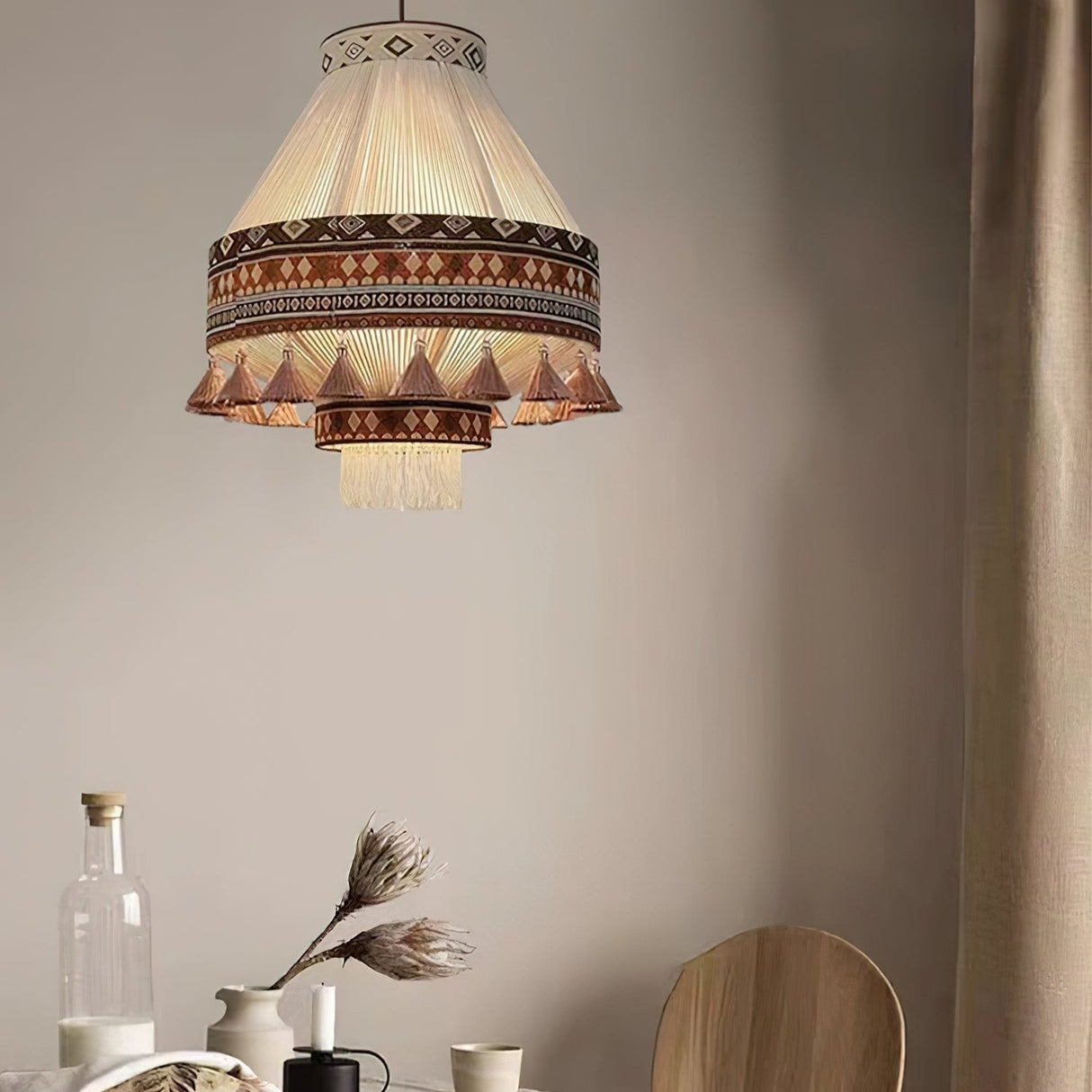FringeLuxe Bohemian Pendelleuchte | Handgefertigte Quastenlampe | Warmes Ambiente | Stilvolle Beleuchtung